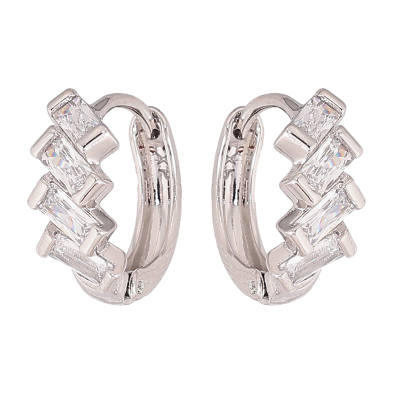 Серьги Xuping цвет Родий колечки "Узор с кристаллами" фото №3