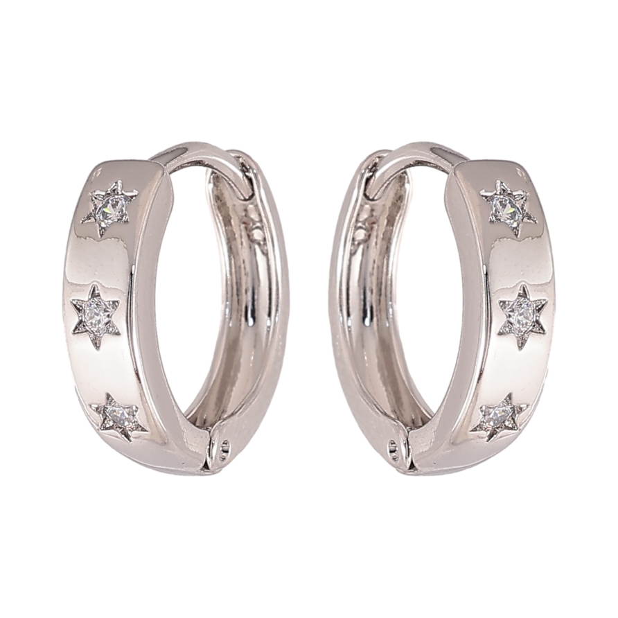 Серьги Xuping цвет Родий колечки "Узор звездочки с кристаллами" фото №1