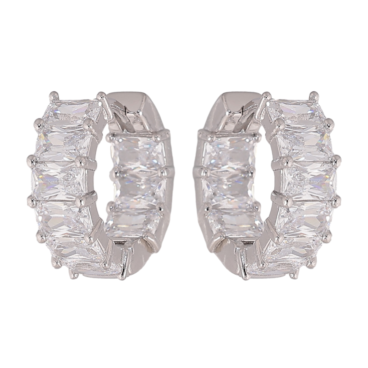 Серьги Xuping цвет Родий колечки "Дорожки кристаллов" фото №4