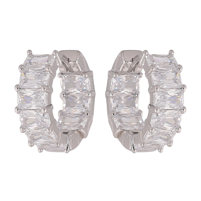 Серьги Xuping цвет Родий колечки "Дорожки кристаллов" фото №1