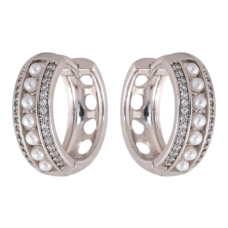 Сережки Xuping колір Родій колечка "Доріжки кристалів та перлин" фото №22