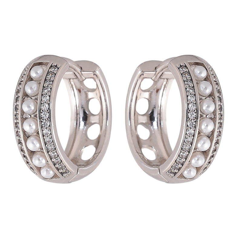 Сережки Xuping колір Родій колечка "Доріжки кристалів та перлин" фото №1