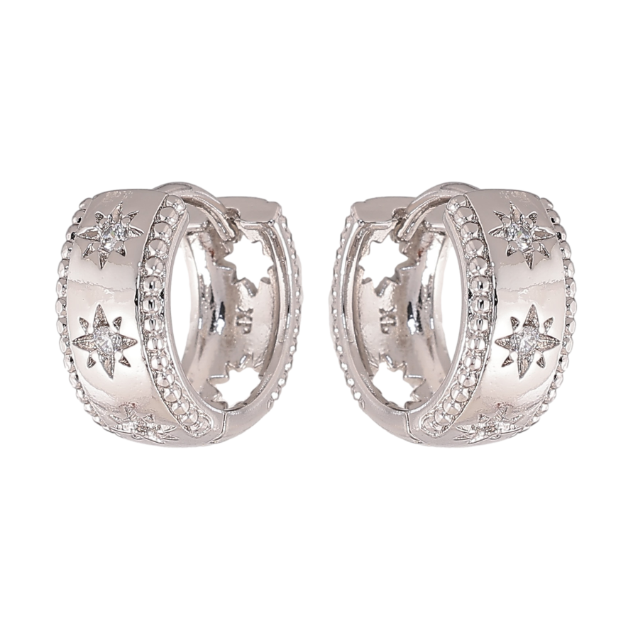 Серьги Xuping цвет Родий колечки "Узор звезды с кристаллами" фото №1