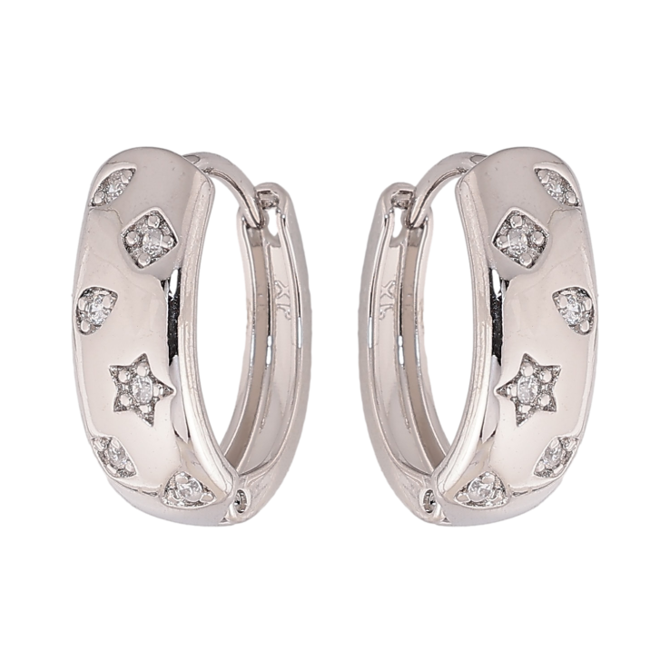 Серьги Xuping цвет Родий колечки "Узор с кристаллами" фото №3