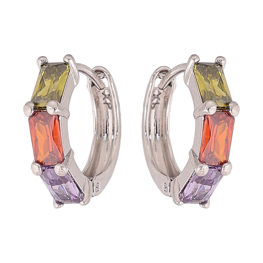 Сережки Xuping колір Родій колечка "Дорожки кольорових кристалів" фото №1