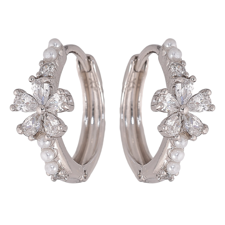 Серьги Xuping цвет Родий колечки "Кристальные цветочки" фото №22