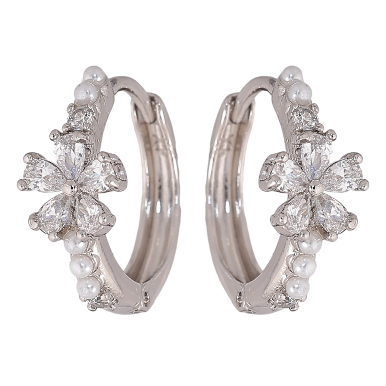 Сережки Xuping колір Родій колечка "Кристальні квіточки" фото №1 Сережки Xuping колір Родій колечка "Кристальні квіточки" фото №1