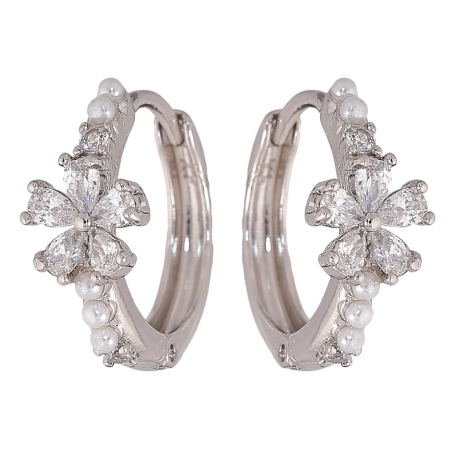 Серьги Xuping цвет Родий колечки "Кристальные цветочки" фото №1 Серьги Xuping цвет Родий колечки "Кристальные цветочки" фото №1