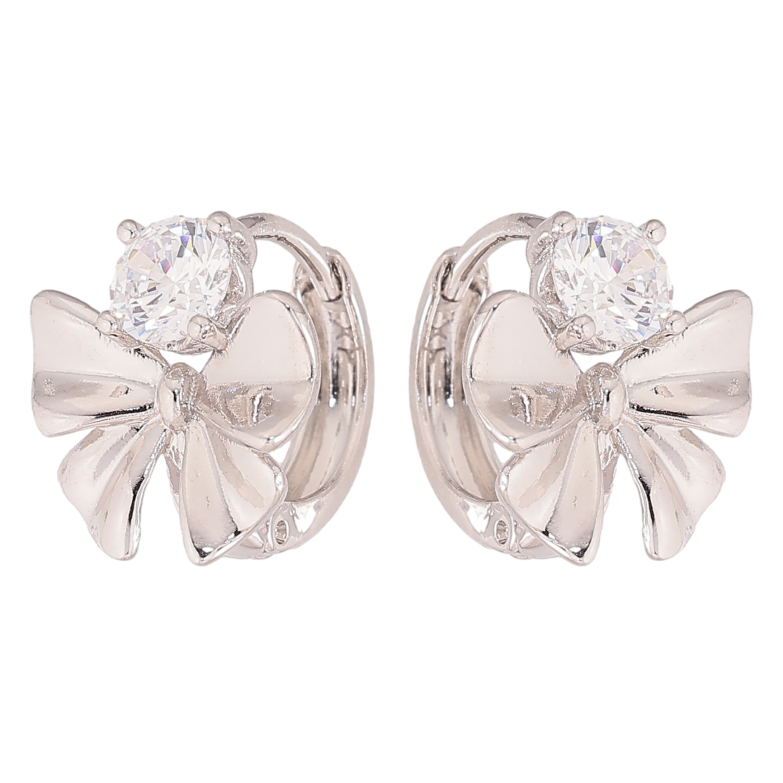 Сережки Xuping колір Родій колечка "Банти з кристалами" фото №1