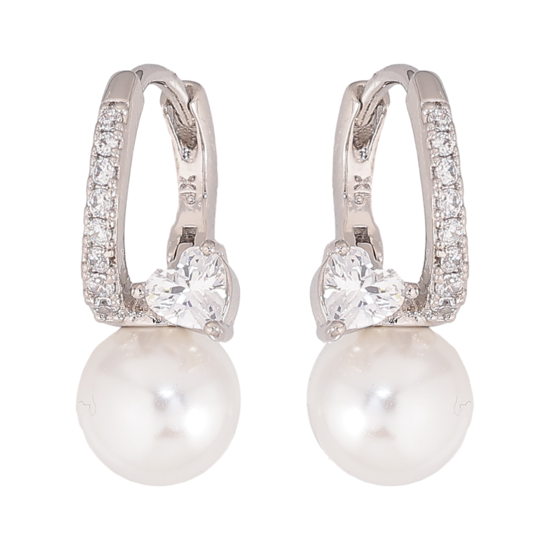 Серьги Xuping цвет Родий колечки "Жемчужины с кристальными сердечками" фото №1