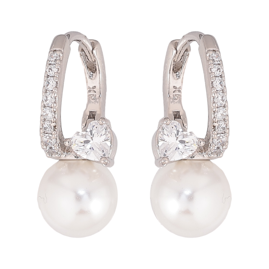 Серьги Xuping цвет Родий колечки "Жемчужины с кристальными сердечками" фото №1