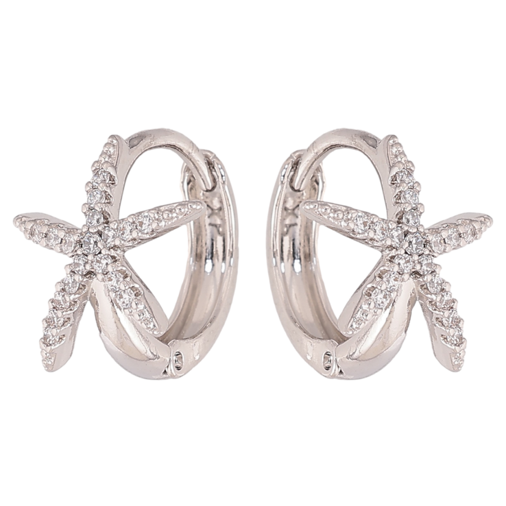 Серьги Xuping цвет Родий колечки "Звездочки с кристаллами" фото №17