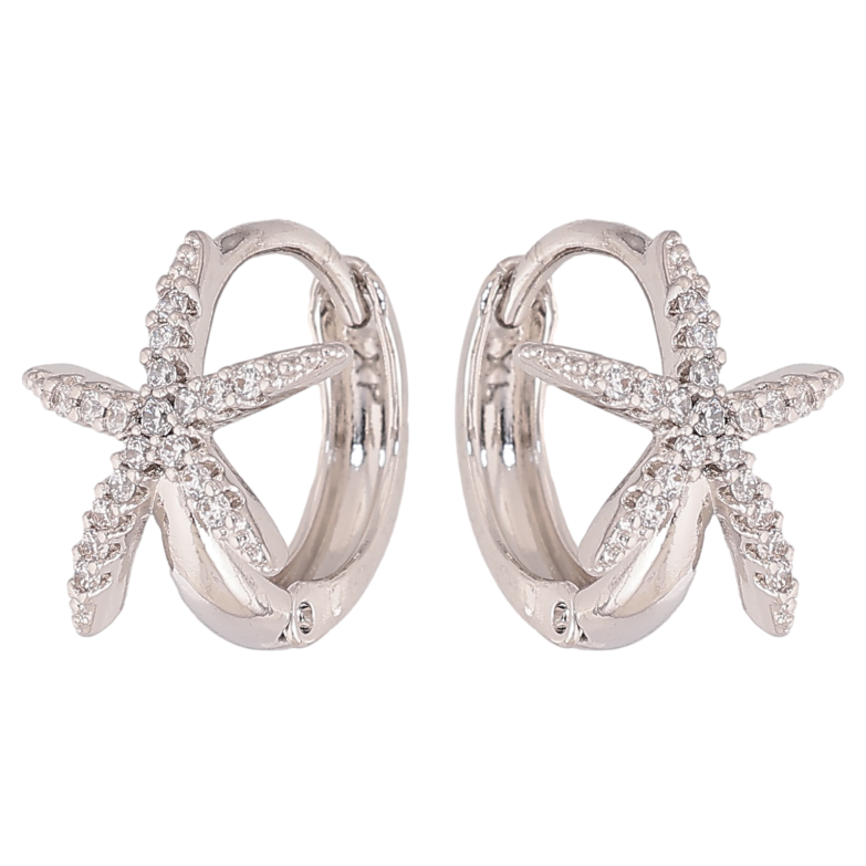 Серьги Xuping цвет Родий колечки "Звездочки с кристаллами" фото №1