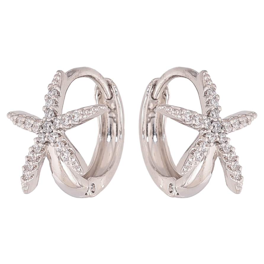 Серьги Xuping цвет Родий колечки "Звездочки с кристаллами" фото №1