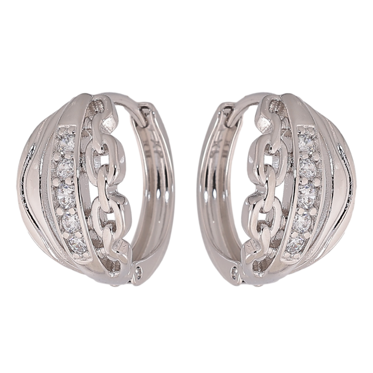 Сережки Xuping колір Родій колечка "Візерунок з кристалами" фото №8