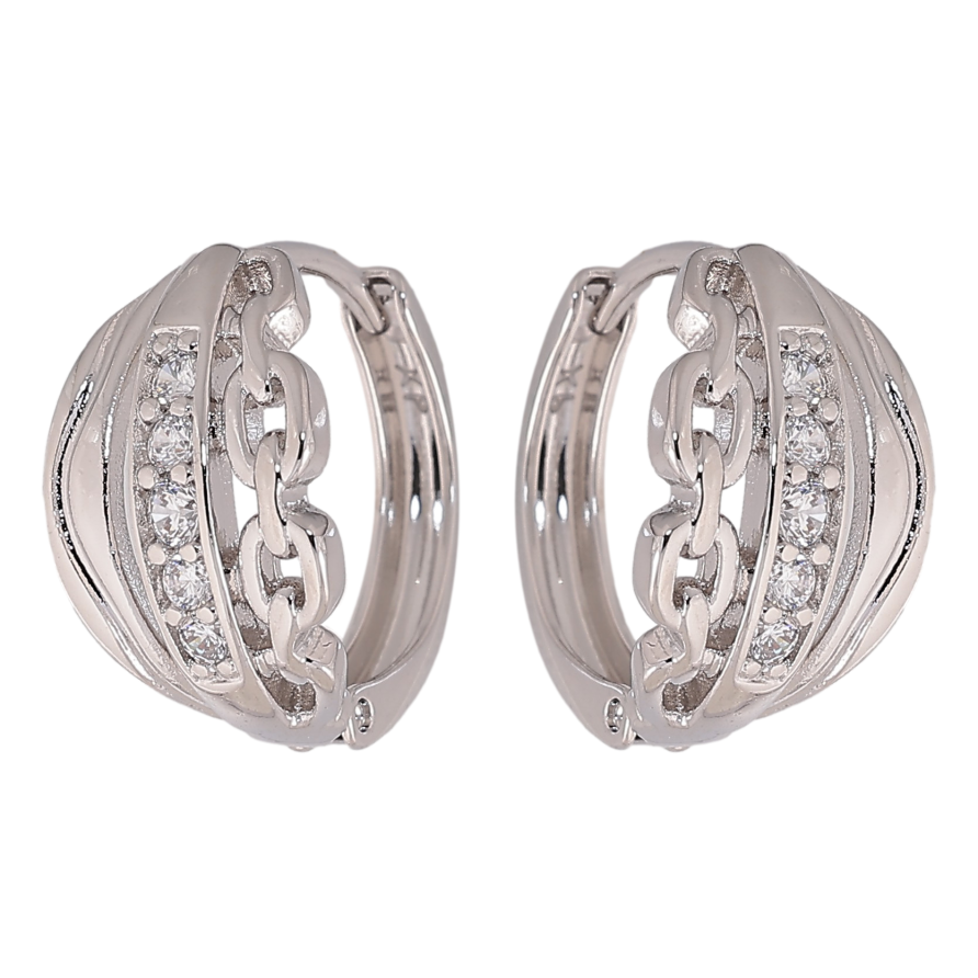 Серьги Xuping цвет Родий колечки "Узор с кристаллами" фото №1