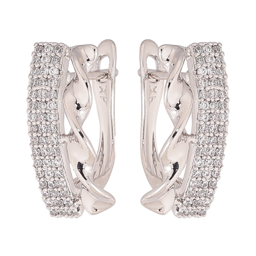 Серьги Xuping цвет Родий английский замок "Узор с кристаллами" фото №1