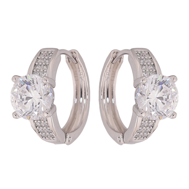 Сережки Xuping колір Родій колечка "Візерунок з кристалами" фото №3