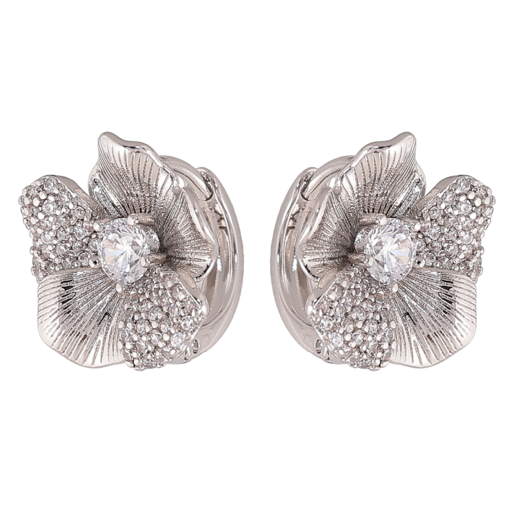 Сережки Xuping колір Родій колечка "Квіточки з кристалами" фото №17