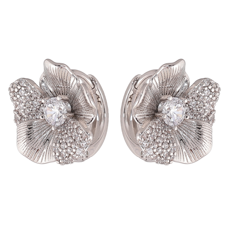 Серьги Xuping цвет Родий колечки "Цветочки с кристаллами" фото №1 Серьги Xuping цвет Родий колечки "Цветочки с кристаллами" фото №1