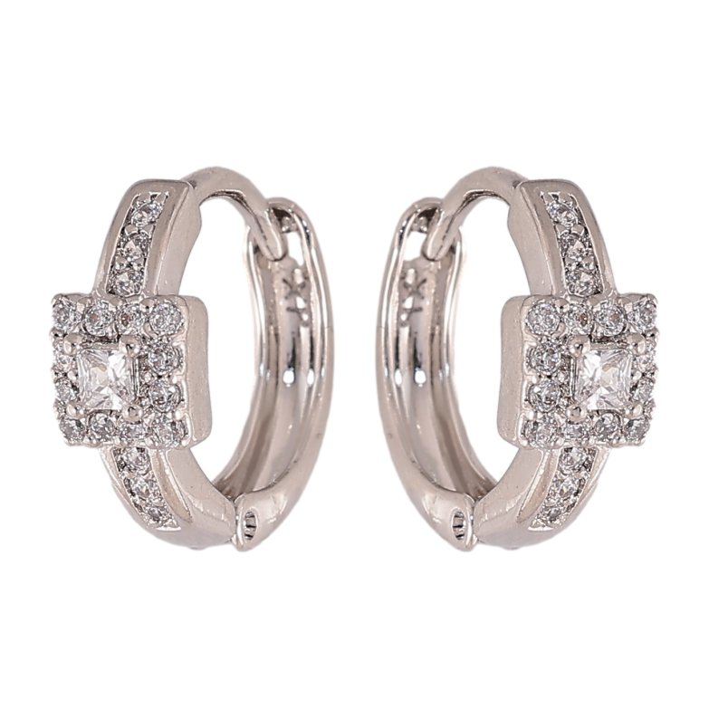 Сережки Xuping колір Родій колечка "Візерунок з кристалами" фото №1