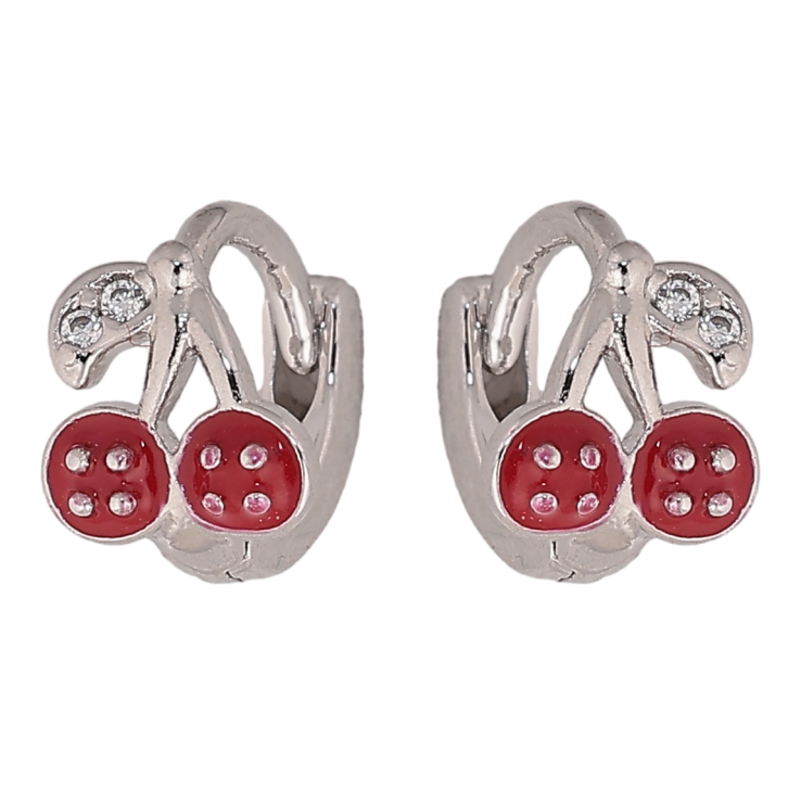 Сережки Xuping колір Родій колечка "Вишеньки з червоною емаллю" фото №2 Сережки Xuping колір Родій колечка "Вишеньки з червоною емаллю" фото №2