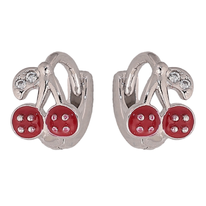 Серьги Xuping цвет Родий колечки "Вишенки с красной эмалью" фото №1