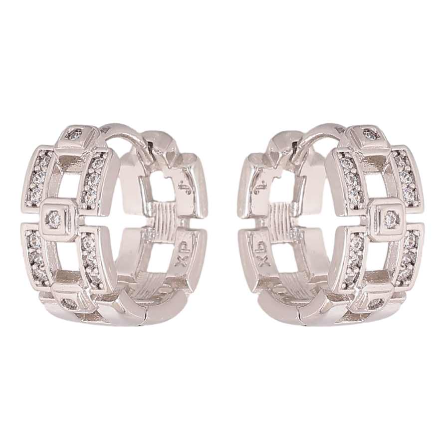 Сережки Xuping колір Родій колечка "Візерунок з кристалами" фото №1