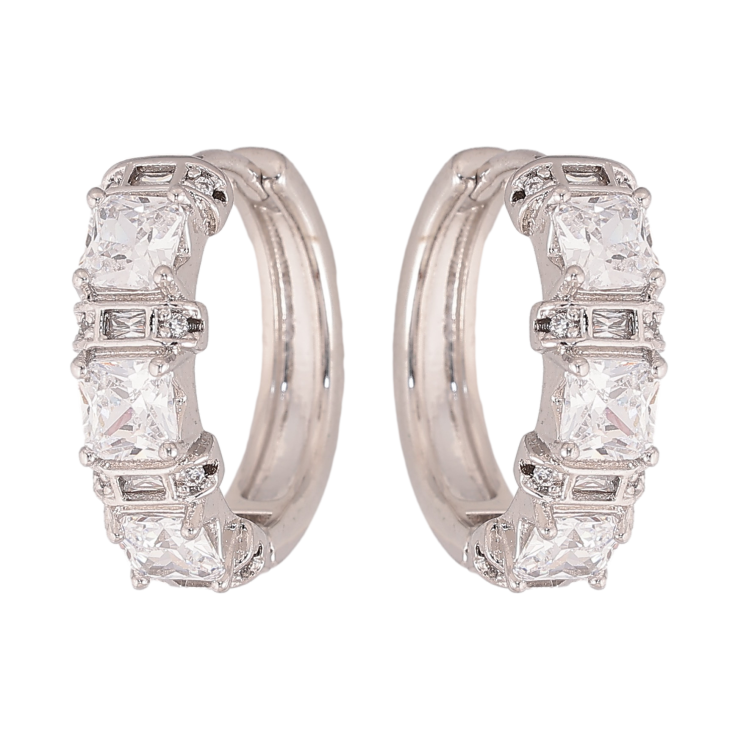 Сережки Xuping колір Родій колечка "Візерунок з кристалами" фото №11