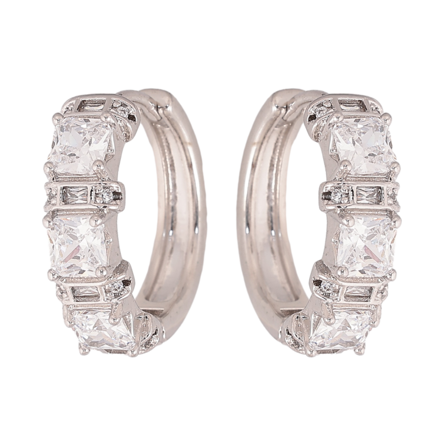 Сережки Xuping колір Родій колечка "Візерунок з кристалами" фото №1