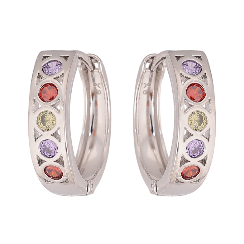 Серьги Xuping цвет Родий колечки "Узор с цветными кристаллами" фото №1