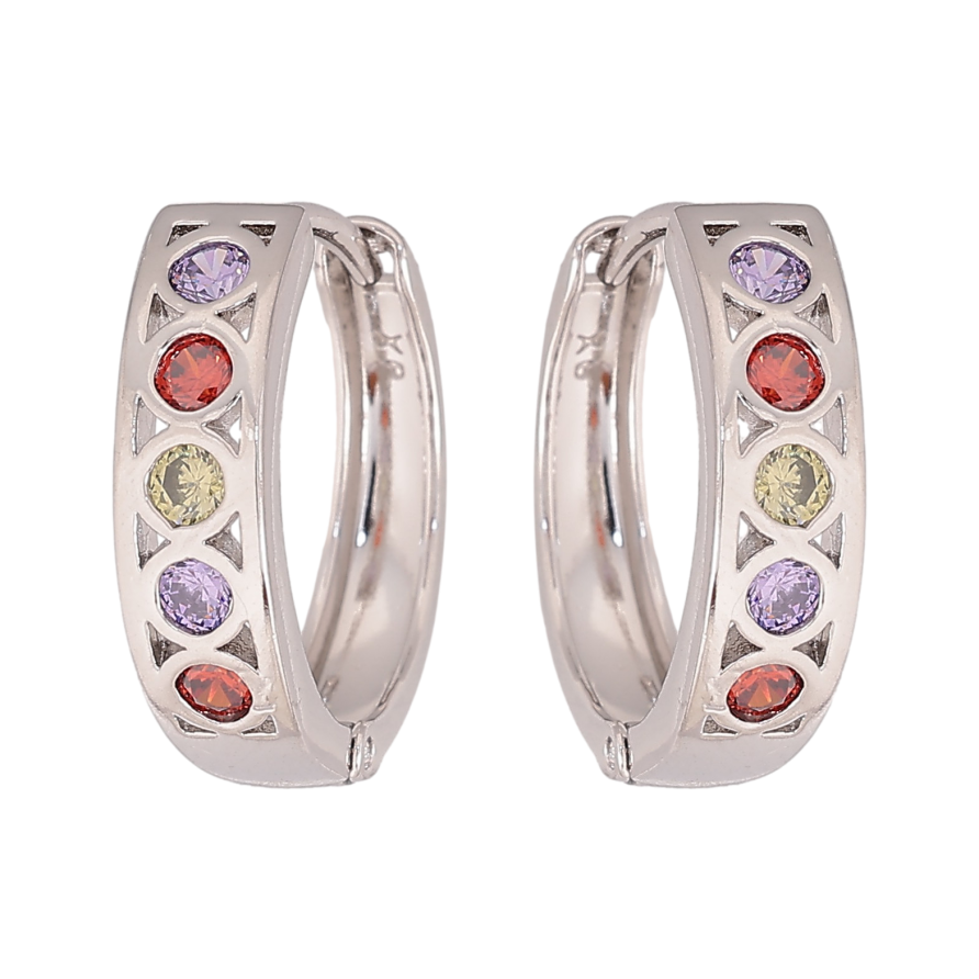 Сережки Xuping колір Родій колечка "Візерунок з кольоровими кристалами" фото №1