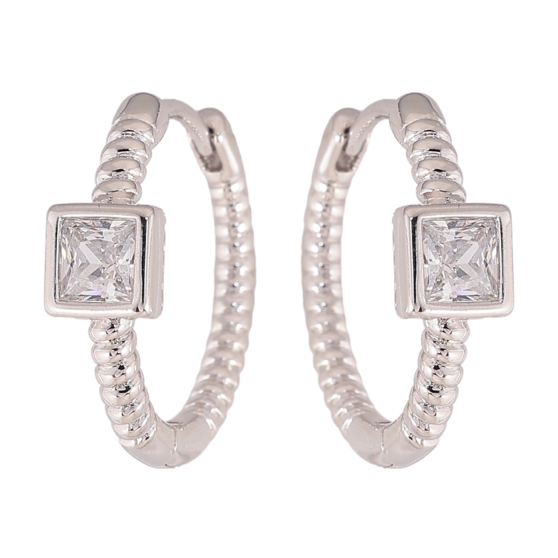 Сережки Xuping колір Родій колечка "Візерунок з кристалами" фото №3