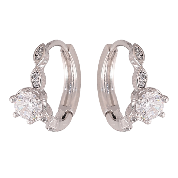 Серьги Xuping цвет Родий колечки "Узор с кристаллами" фото №7