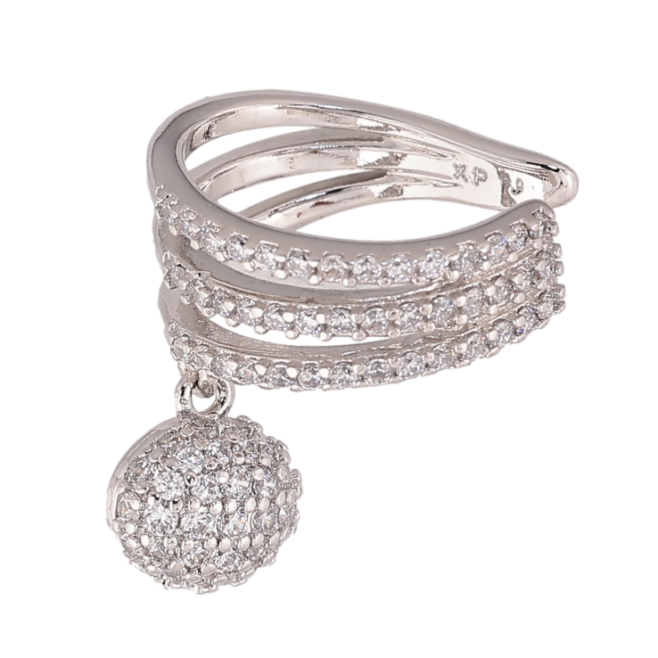 Серьги Xuping цвет Родий моно-каффа "Инкрустация кристаллами" (1шт) На правое ухо фото №2