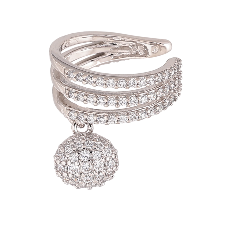 Сережки Xuping колір Родій моно-каффа "Візерунок з кристалами" (1шт) на праве вухо фото №4