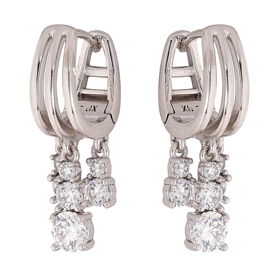 Серьги Xuping цвет Родий подвески на колечках "Кристальные подвески"  фото №1