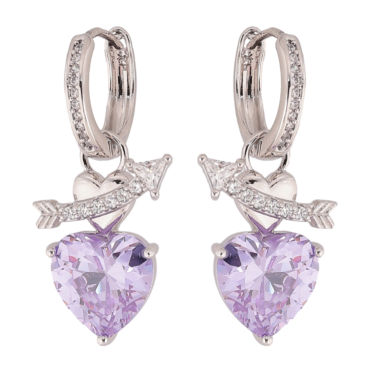Сережки Xuping колір Родій підвіски на колечках "Кристальні бузкові серця" 2 в 1 фото №13