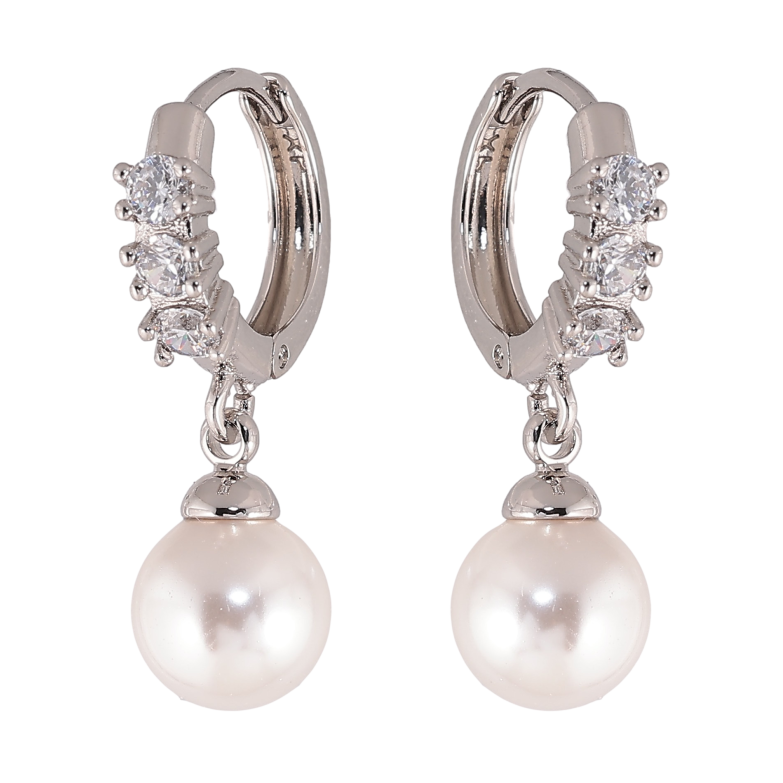 Серьги Xuping цвет Родий подвески на колечках "Жемчужины" фото №2 Серьги Xuping цвет Родий подвески на колечках "Жемчужины" фото №2