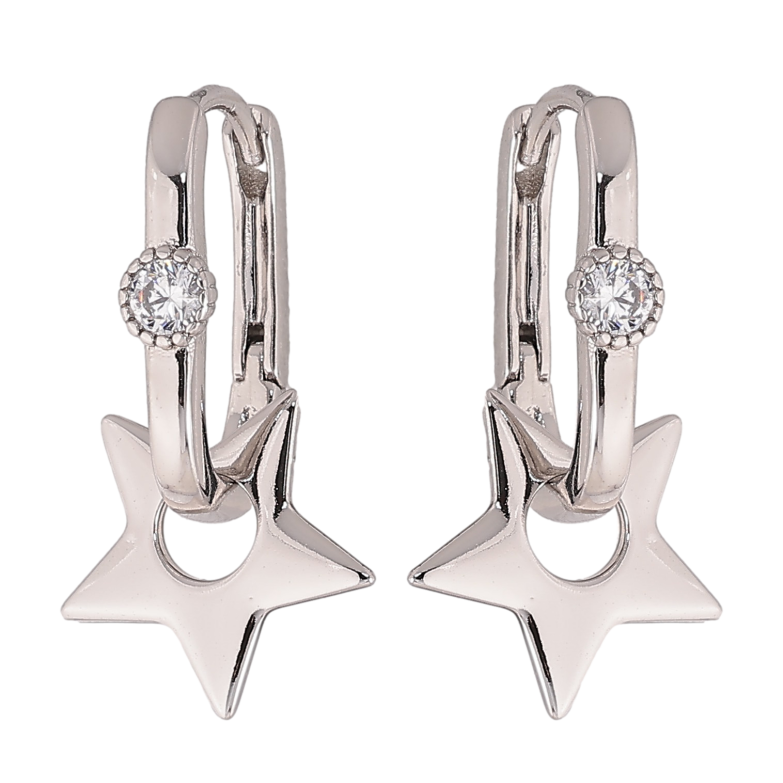 Серьги Xuping цвет Родий подвески на колечках "Звезды" 2 в 1 фото №1