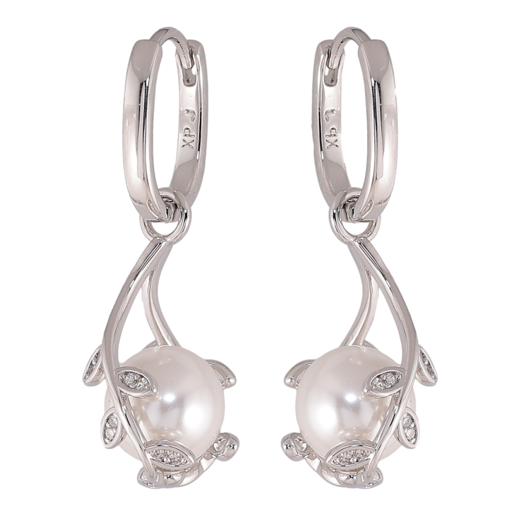 Серьги Xuping цвет Родий подвески на колечках "Веточки с жемчужинами" фото №25