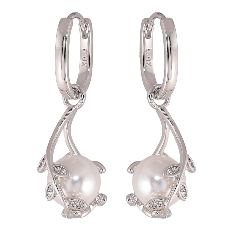 Серьги Xuping цвет Родий подвески на колечках "Веточки с жемчужинами" фото №1