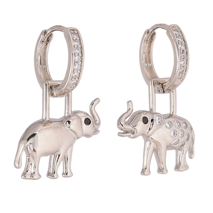 Серьги Xuping цвет Родий подвески на колечках "Ассиметричные слоны" 2 в 1 фото №3