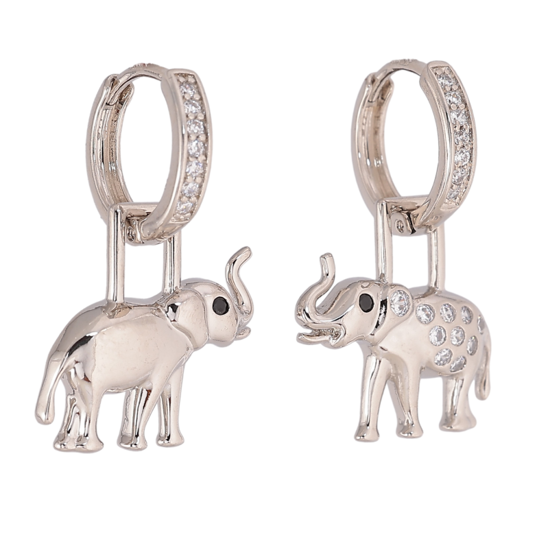 Сережки Xuping колір Родій підвіски на колечках "Асиметричні слони" 2 в 1 фото №1