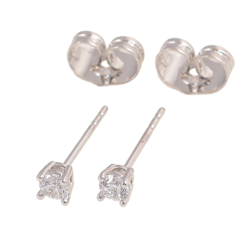 Сережки Xuping колір Родій пусети "Кристали в 4-х крапановій оправі" ø 3мм фото №2