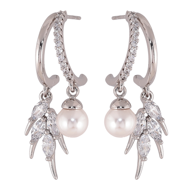 Сережки Xuping колір Родій пусети "Декоративні підвіски з кристалами та перлинами" фото №13