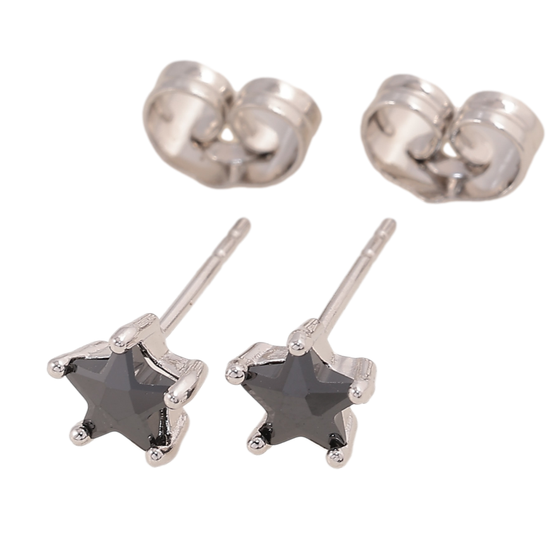 Сережки Xuping колір Родій пусети "Чорні кристальні зірочки" ø 6мм фото №1