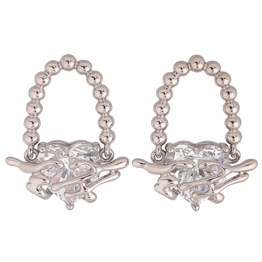 Сережки Xuping колір Родій пусети "Візерунок з кристальними сердечками" фото №1