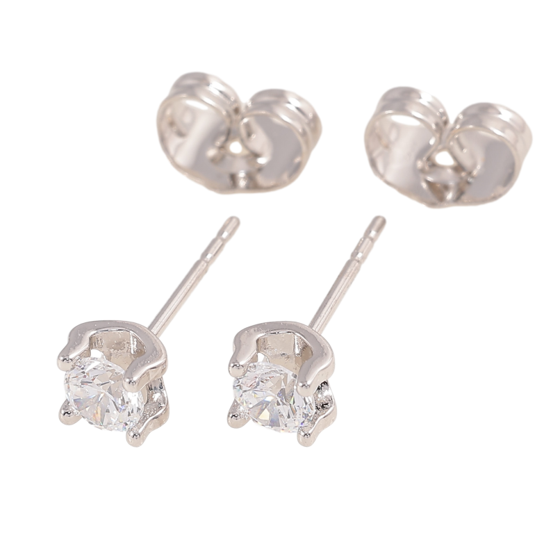 Сережки Xuping колір Родій пусети "Кристали в 4-х крапановій оправі" ø 4мм фото №1