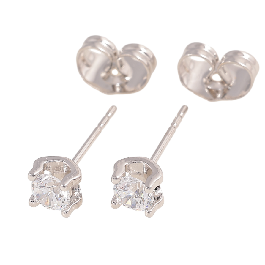 Сережки Xuping колір Родій пусети "Кристали в 4-х крапановій оправі" ø 4мм фото №1